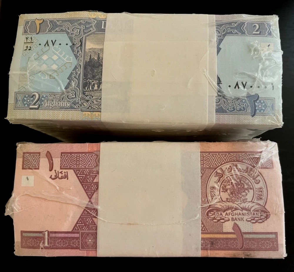 Afghanistan 1 & 2 AFGHANIS P-64 65 x 100 Pcs Each Lot 2 Bundles UNC Money NOTE