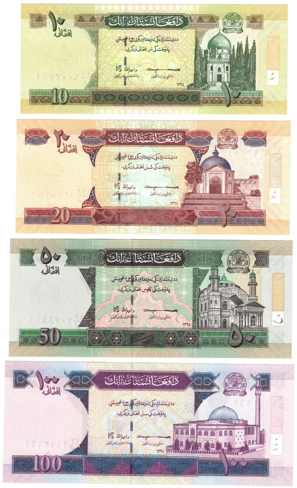 2021 (2019) Afghanistan 10, 20, 50, 100 Afghanis Banknote set UNC Latest P75