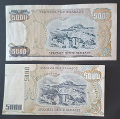 Greece. 2 x 5000 Drachmai AU Greek Banknote 1984 & 1997, Theodoros Kolokotronis