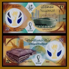 Qatar 22 Riyals, 2022 P-New FIFA World Cup Commemorative Lusail Stadium Polymer