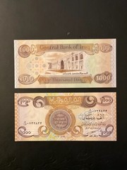 2,000 new crisp uncirculated Iraq dinar banknotes. IQD 2 x 1,000 notes