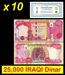 Iraqi Dinars 25000 IQD 25K Lot of 10 Banknotes UNC Uncirculated New