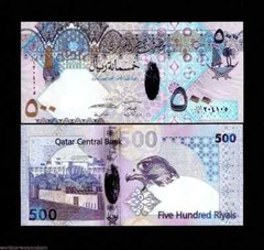 Qatar 500 RIYALS P-33 2008 ND Replacement Qatari Falcon UNC Hybrid Polymer NOTE