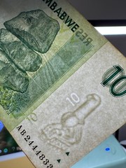 Authentic Zimbabwe 10 Dollars Banknote, CIRCULATED Currency AA/AB/AC 2007, P-67