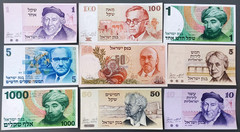 Israel Lot of 9 Different Banknotes Lira & Sheqel 1958-1986 AU-UNC