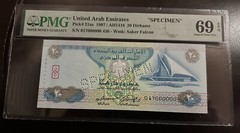 UNITED ARAB EMIRATES 1997 20 DIRHAMS SPECIMEN P21as SUPERB GEM UNC PMG 69 EPQ !!