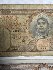 Algeria 5 Francs Banknote 1941 (LOT OF 2) Banque de l’Algérie (Circulated)