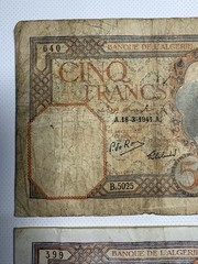 Algeria 5 Francs Banknote 1941 (LOT OF 2) Banque de l’Algérie (Circulated)