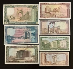 Lebanon set 1 5 10 25 50 100 250 Livres 1980-1988 UNC P-61c to P-67e