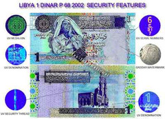 MINT CURRENCY LIBYA 1 DINAR 2002 P 68 UNC Muammar Gaddafi