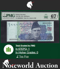 Pakistan 1000 Rupees 2018 P 50m SOLID 8 – 8888888 UNC PMG 67 EPQ TOP POP