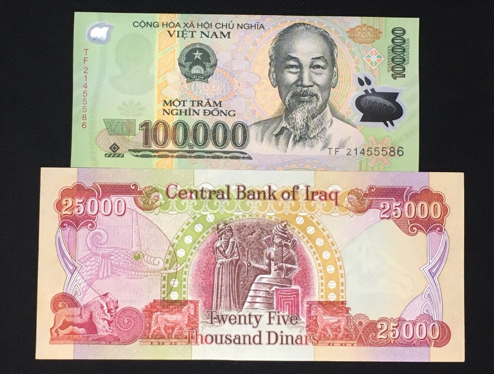 25,000 Iraqi Dinar + Free 100,000 Vietnam Dong UNC Banknotes 1-PCs