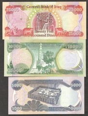 Full Set 7 Pcs Iraq 50 250 500 1000 5000 10000 25000 Dinars Random Year UNC