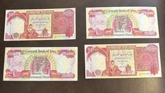 100,00 Iraqi Dinar in Iraq 25,000 Dinar Banknotes Lot of 4