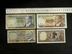 Vintage Turkish and Lebanon Mixed Banknote Set. 4x Banknotes. F; VF