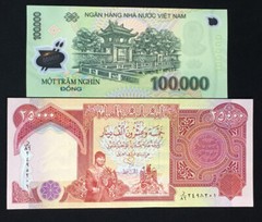 25,000 Iraqi Dinar + Free 100,000 Vietnam Dong UNC Banknotes 1-PCs
