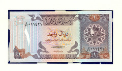 Banknotes of the World Qatar 1 Riyal 1985 P-13a UNC Wmk with Nostril W/26 011421