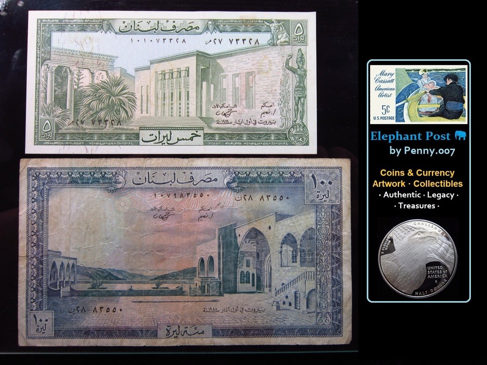 Lebanon 5 Livres 1964-1986 & 100 Lives 1964-1988 Banque Liban Money 5a3328