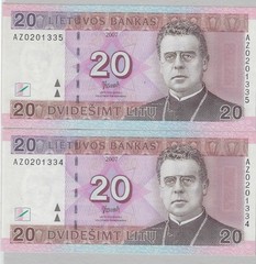 Lithuania 20 Litas 2007 Lot of 2 cons. Replacement MWR RF4- -UNC+ GIFT! LIT2 Rep