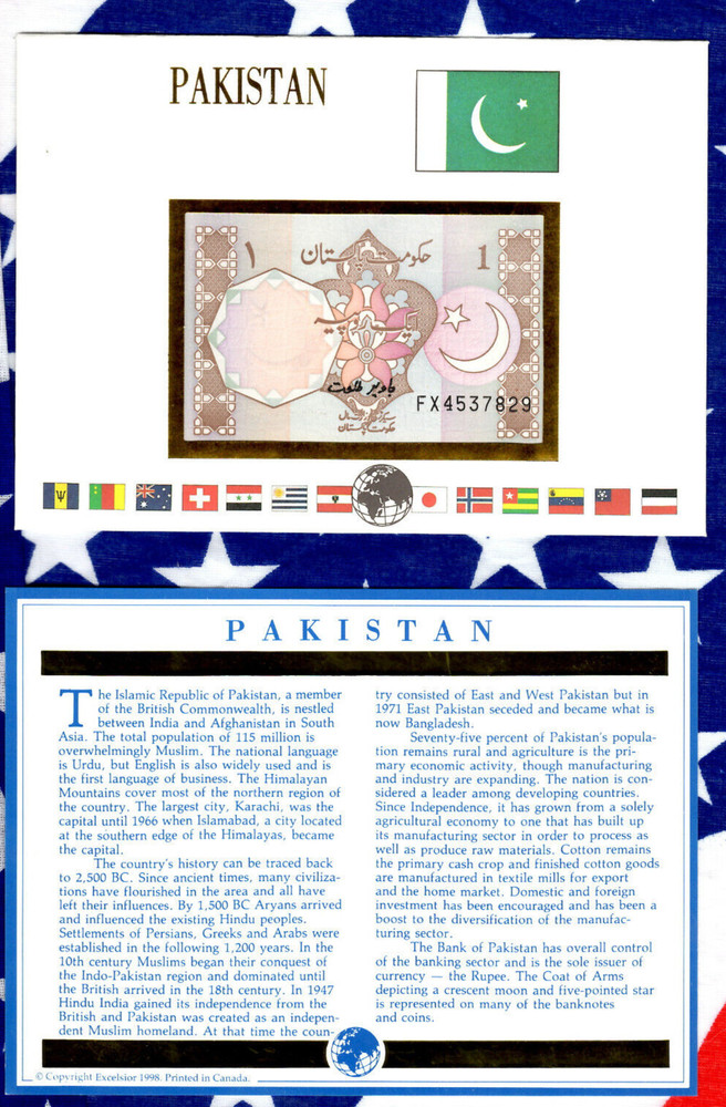 E Banknotes of All Nations Pakistan 1983 1 Rupee P-27 l UNC sign. 9 FX4537829