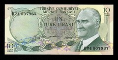 Turkey, 10 Lira, (1966-1981), P-180, UNC * Mustafa Kemal ATATÜRK *D 74 BANKNOTE