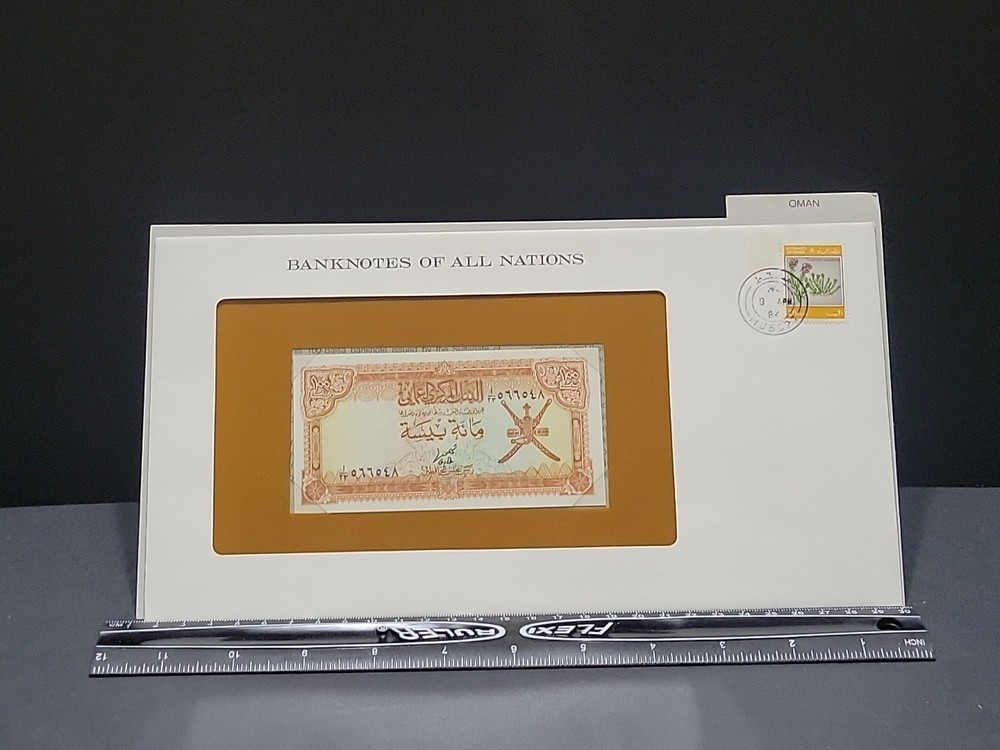 🇴🇲 Banknotes of all Nations Oman 100 baisa 1977 P-13a UNC 050825-14