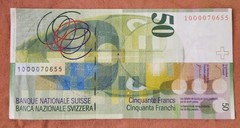 Vertical BANKNOTE 50 SWISS FRANCS Franken Sophie Taeuber-Arp Good Used w Creases