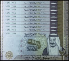 10 consecutive Banknotes / 2020 SAUDI ARABIA 20 RIYALS BANKNOTE, UNC