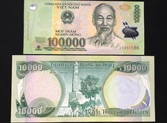 10,000 New Iraqi Dinar + Free 100,000 Vietnam Dong UNC Banknote (1 Ea)