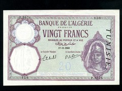 Tunisia:P-6b,20 Francs 1941 * French Rule * RARE * AUNC *