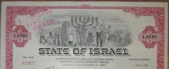 Israel – State of Israel 4% Dollar Bond $1000 1960s with Menorah vignette