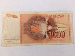 1990 Yugoslavia Second Issue 1000 Dinara Banknote – Circulated