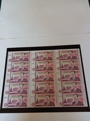 1986-2002 IRAQ 10,000 DINARS SADDAM ERA UNCUT SHEET OF 15 WITH SILVER FOIL