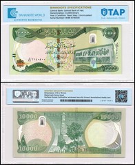 Iraq Currency 10000 Dinars, Random Year, P-101, UNC, Authenticated