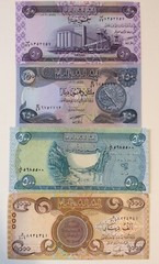 IRAQI DINAR (1/ea 50, 250, 500, 1000)= 1,800 IQD UNC Foreign Banknote/Currency
