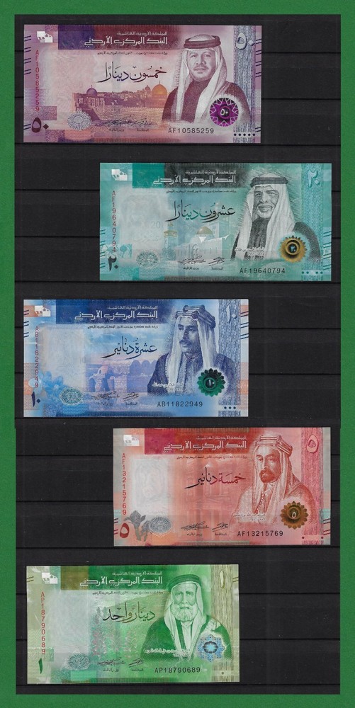 C53, H. K. of Jordan, 2022 (P39 -P40 -P41 -P42 -P43), (1-5-10-20-50) Dinar, UNC