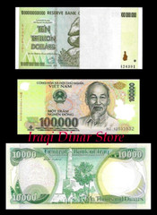 10 Trillion Zimbabwe Dollars & 100, 000 Vietnam Dong & 10, 000 Iraq Iraqi Dinar
