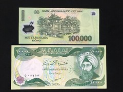 10,000 New Iraqi Dinar + Free 100,000 Vietnam Dong UNC Banknote (1 Ea)