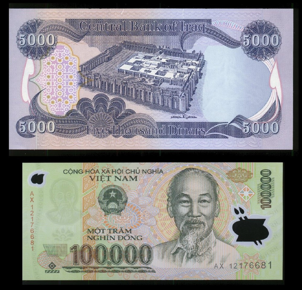 100,000 Viet Nam Dong + 1 Free 5000 Iraqi Dinar Note With Purchase* Lot Of 1 Ea