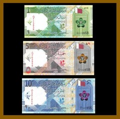 Qatar 1 5 10 Riyals P-New (3 Pcs Set), 2020 Hybrid Banknote Unc