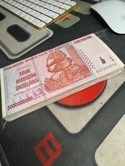 100 X Zimbabwe 5 Billion Dollars, CIRCULATED Currency, Paper Money Banknote 2008