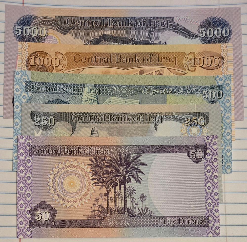 Iraqi Dinar 5,000 + 1,000 + 500 + 250 + 50 Dinar Notes (6,800) UNC, Great Price