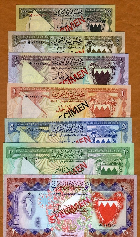 Specimen Set, Bahrain 100-20, 7 banknotes ND (1978) P-CS1, With C/O UNC