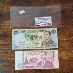 Iraq Banknotes – Saddam Hussein 25 & 10,000 Dinar Notes Collectible Currency
