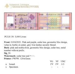 2021 (2022) Lebanon 5000 Livres Banknote UNC P91c PCLB136 new