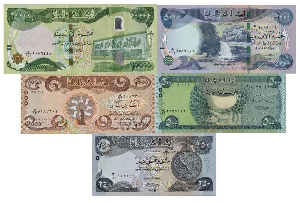 Iraq 10,000 5000 1000 500 250 Dinar set UNC Banknote (16,750 IQD Total) New USA