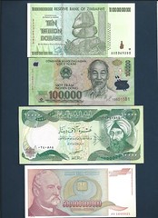 10 Trillion Zimbabwe 100000 Vietnam Dong 10000 Iraqi Dinar 500000000000 Yugoslav
