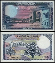 LEBANON 100 LIVRES (P66d) 1988 UNC