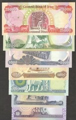 Full Set 7 Pcs Iraq 50 250 500 1000 5000 10000 25000 Dinars Random Year UNC