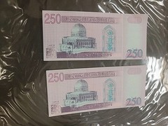 2 Notes 250 Dinar, Iraq, Saddam Hussein, Crisp new note PetetheGreek